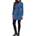thumbnail image 2 of Winter Coats for Women's Lapel Collared Single Breasted with Belt Overcoat Trench Outerwear L Grey Blue, 2 of 6