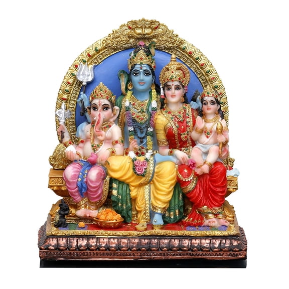 SrI Krishna Culture- Shiv Parivar Murti-Shiv Parivati Idol-Standard, Multicolor-Resin-Height-7 Inches