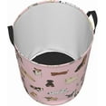 thumbnail image 2 of Cute Dogs Pink Laundry Hamper Bag With Waterproof Liner - Round Laundry Basket Foldable Clothes Storage Organizer For Bathroom Bedroom Nursery Dorm, 2 of 10