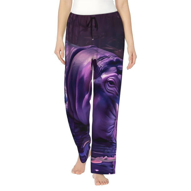 Balery Purple Hippo In Water Pantalones de pijama para mujer, pijamas ultraligeros, pantalones de estar por casa-Small