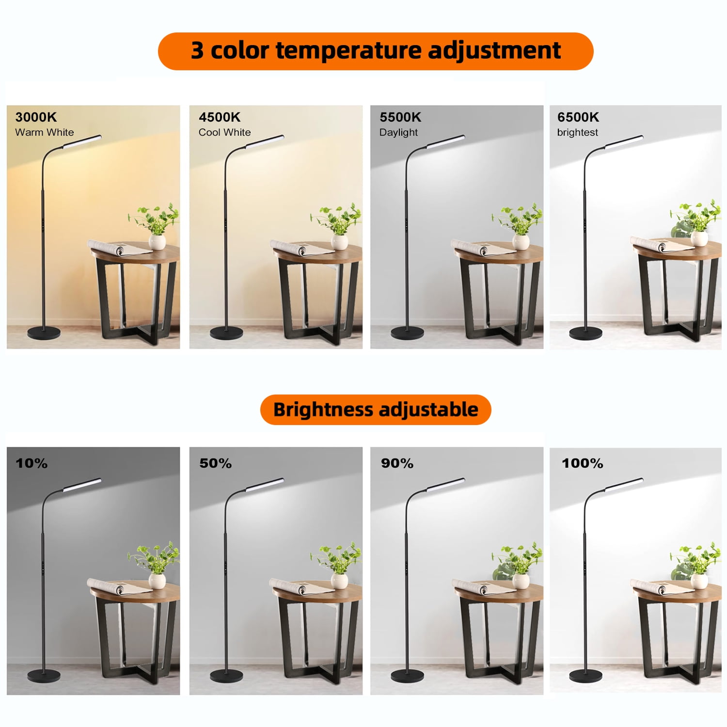 Govvep LED Floor Lamp with Flexible Gooseneck and Touch Sensor with Remote Control for Living Room, Bedroom, Office