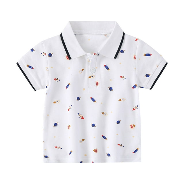 MIASHUI Polo à Manches Courtes pour Garçons Imprimé Dessin Animé Uniforme Scolaire, Blanc, 2-3 Ans