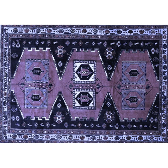 Ahgly Company Machine Washable Indoor Rectangle Persian Blue Traditional Area Rugs, 6' x 9'