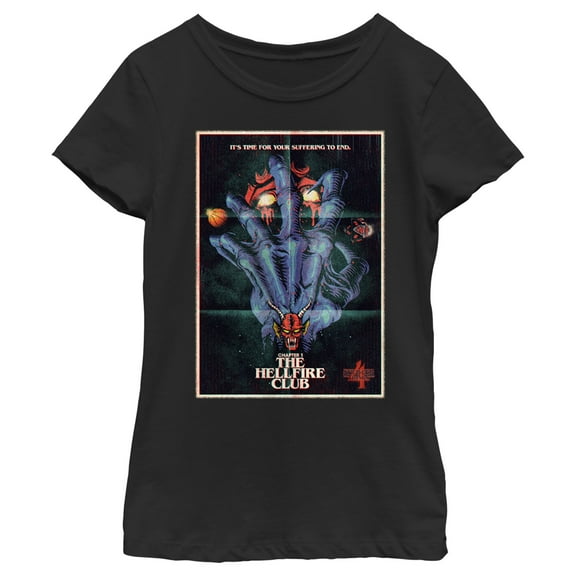 Netflix Girl's Stranger Things Retro Hellfire Club Poster Graphic T-Shirt
