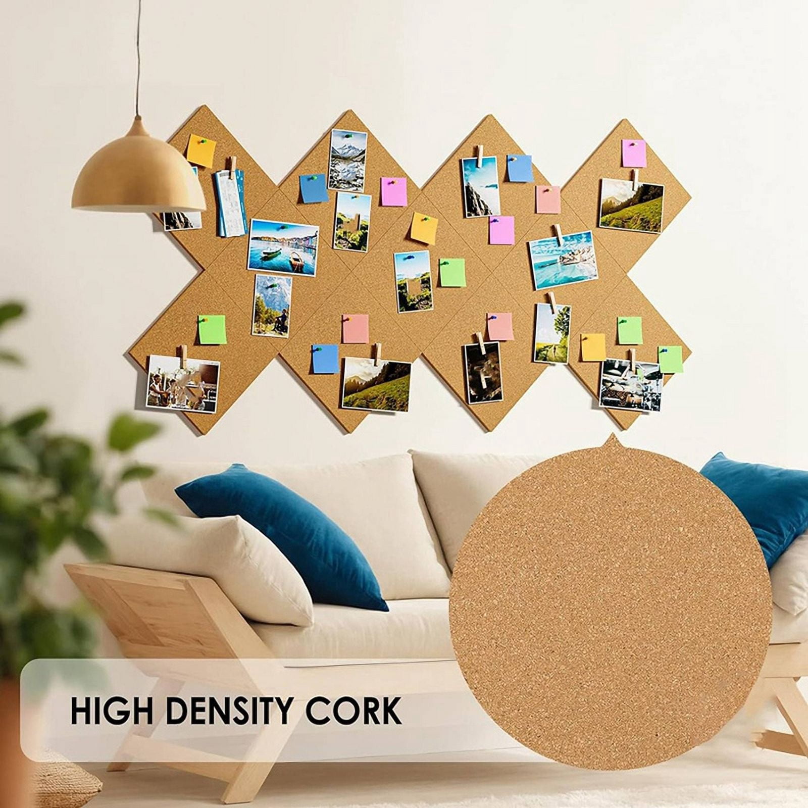 12inch X 12inch Cork Tiles, 12 Pack Cork Boards for Wall with Safe Removable Adhesive Tabs, Large Cork Bulletin Boards