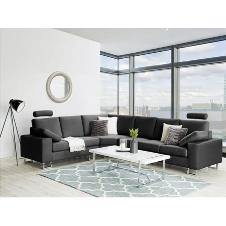 Modern Reversible Corner Sofa Dark Gray Fabric Adjule Headrests Stockholm