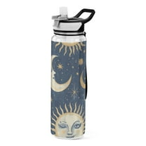 Whimsical Sun and Moon Sports Water Bottle Portable Travel Mug 32oz BPA Free Leak Proof Straw Transparent Tritan for Gym Yoga Cycling Camping