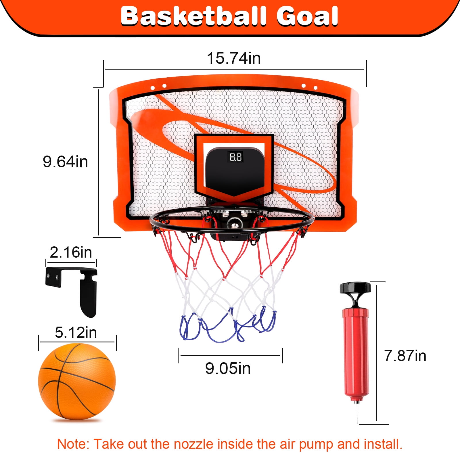 iMounTEK 15.74" X 9.64" Basketball Hoop Interactive Indoor Basketball Toys for Kids, Mini Basketball Hoop for Door with 4 Balls