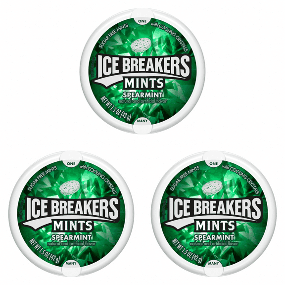 Ice Breakers Mints Spearmint 1.5 oz (3 pack) - Sugar Free Breath Mints with Cooling Crystals for Fresh, Long-Lasting Flavor
