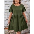 thumbnail image 6 of Olive Green Plus Size Round Neck Ruffle Sleeve Drop Waist Casual Summer Dress, 6 of 6