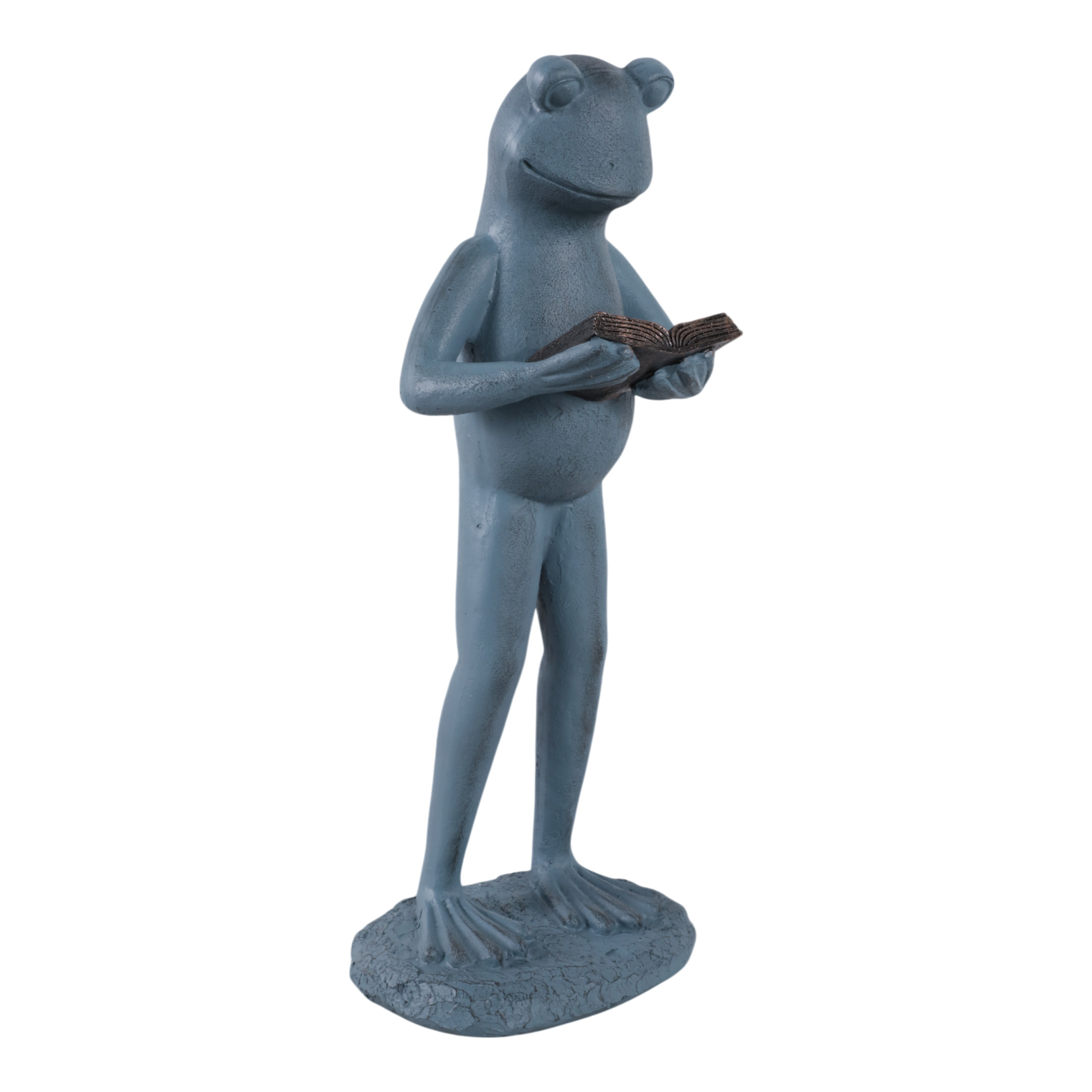 Standing Frog with Book Statue for Garden Decor - Decorative Front Porch for Patio, Backyard, and Walkways Display - Whimsical Yard Art Sculpture for Flower Bed or Deck Decor - 18", Grey & Metallic