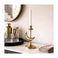 thumbnail image 2 of Crescent Taper Candle Holder for Table Centerpiece - Boho Metal Candlestick Holder for Living Room, Kitchen, Mantel and Console Decor -  Aluminum Pillar Candle Accent for Bathroom Display - 9", Gold, 2 of 13