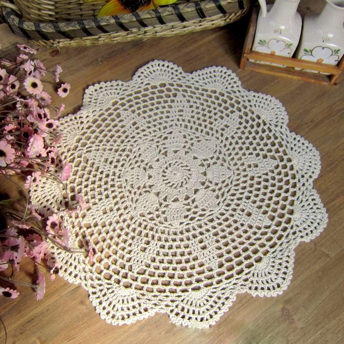 Details about   Round Handmade Crochet Lace Tablecloth Doily Cotton Cover Kitchen Beige 31 Inch 
