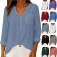 thumbnail image 4 of Duoif Womens Tops Womens Cotton Linen Tops Spring Fashion 2026 Long Sleeve V Neck Button Shirts Casual Loose Summer Light Blue XXL, 4 of 9