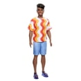 thumbnail image 5 of Barbie Fashionistas Ken Doll #220 with Behind-The-Ear Hearing Aids & Broad Body Wearing a Removable Orange Patterned Shirt, Shorts & Jelly Sandals, 5 of 5