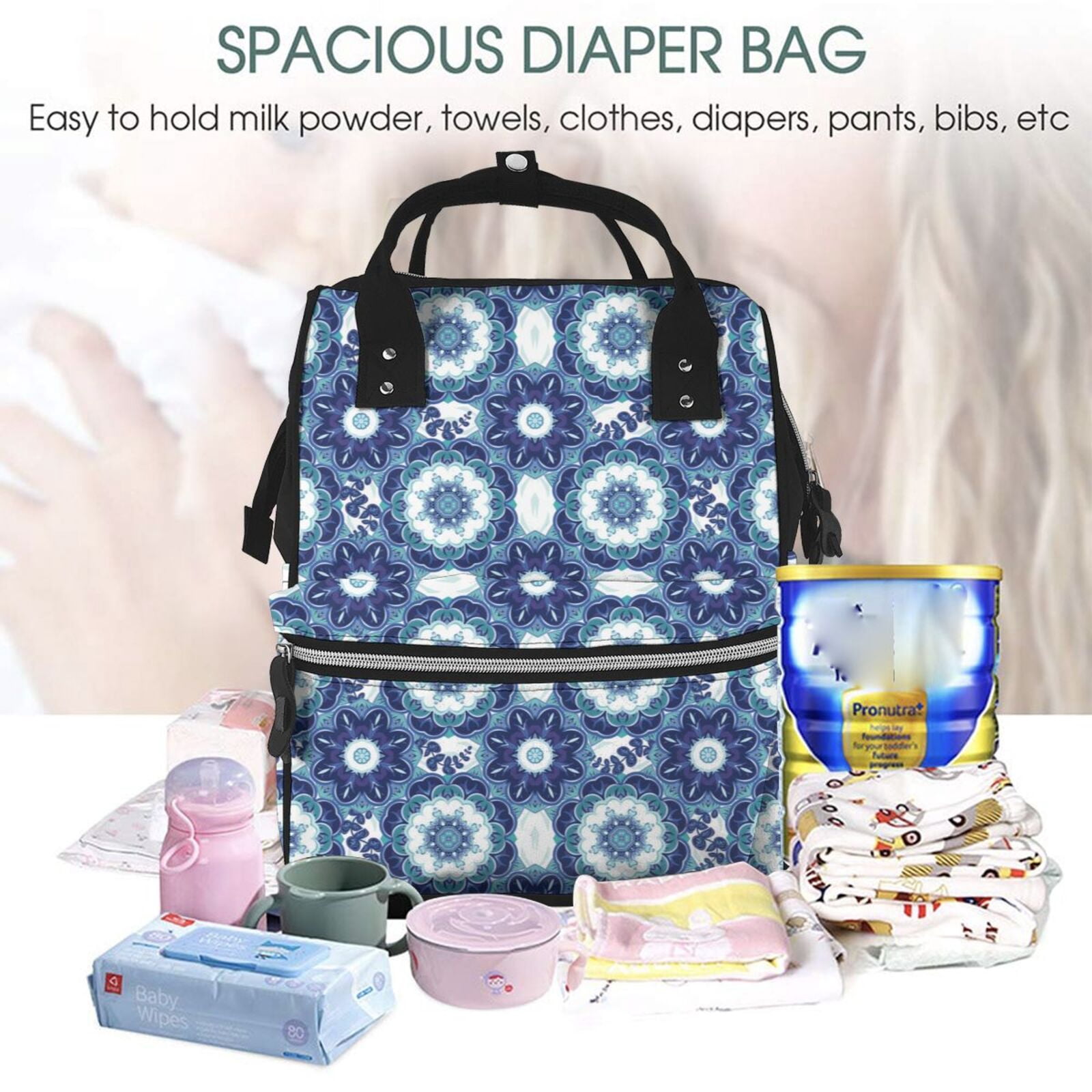 Ratiio Vintage Blue Mummy Backpack - Waterproof Twill Canvas, Large Capacity Diaper Bag with Multiple Pockets and Adjustable Straps