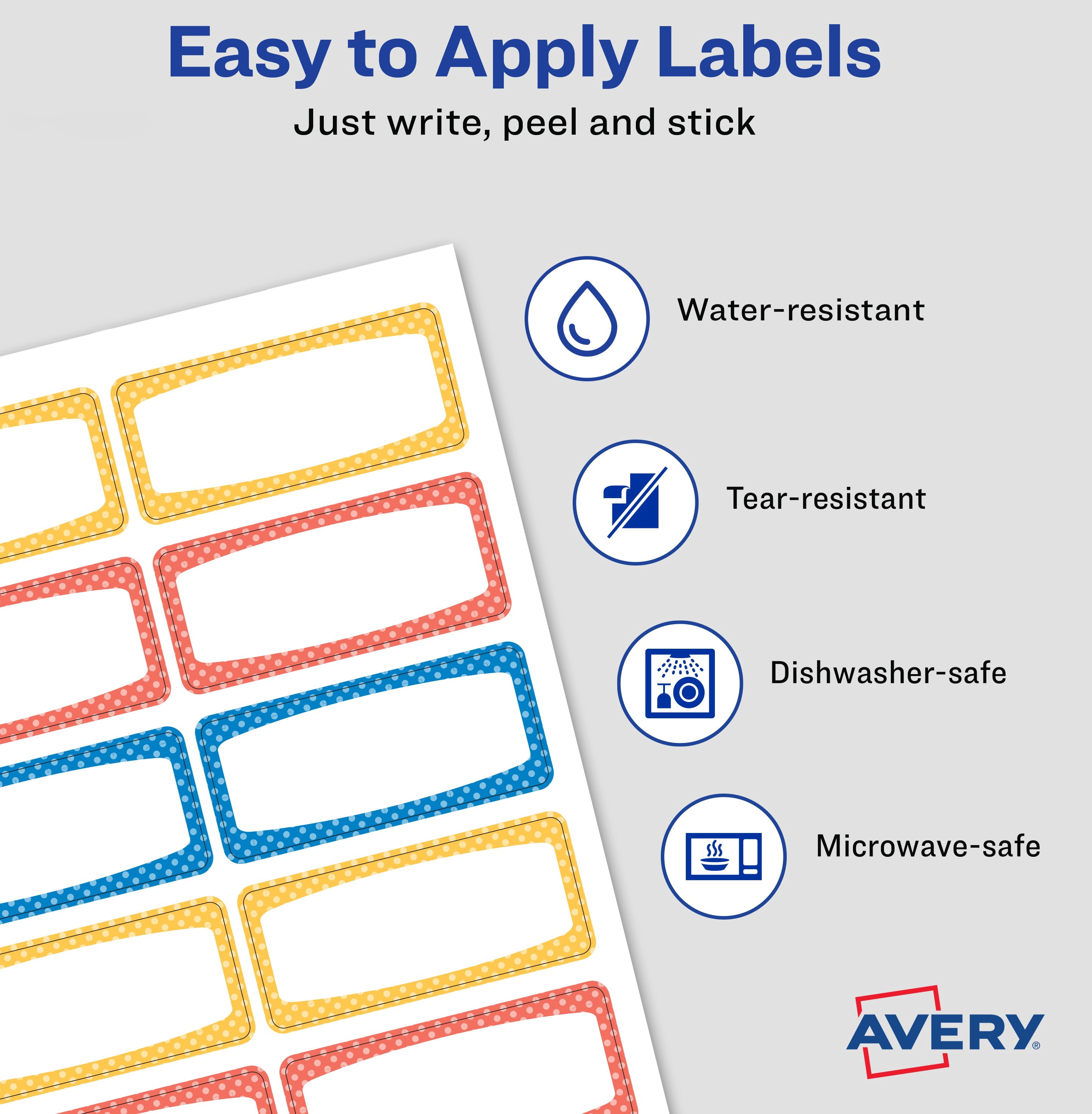 Avery Durable ID Labels, 3/4" x 1-3/4", Film, Permanent, Neon Border, 60 Labels