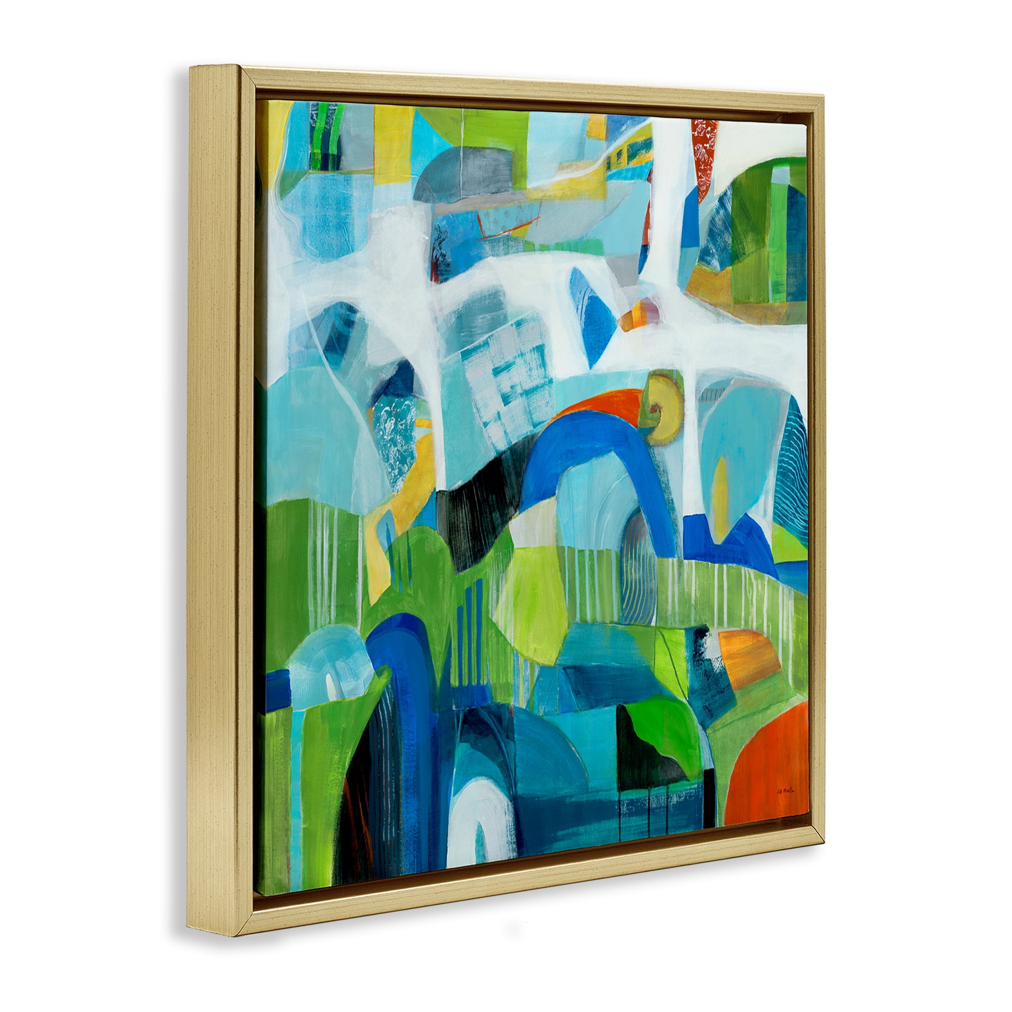 Stupell Industries Restless Bright Shapes Abstract Painting Gold Floater Framed Canvas Art Print Wall Art, 18 x 18