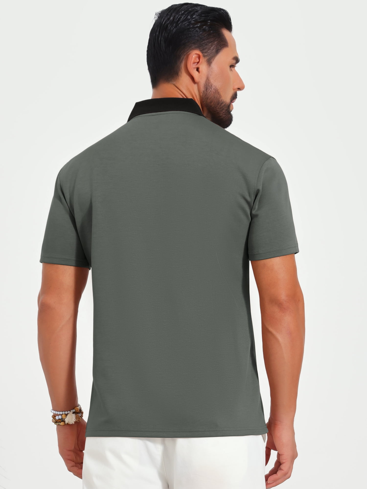 DARING DIVA Men's Zipper Closure Colorblock Short Sleeve Basic Polo Shirt M Dark Gray
