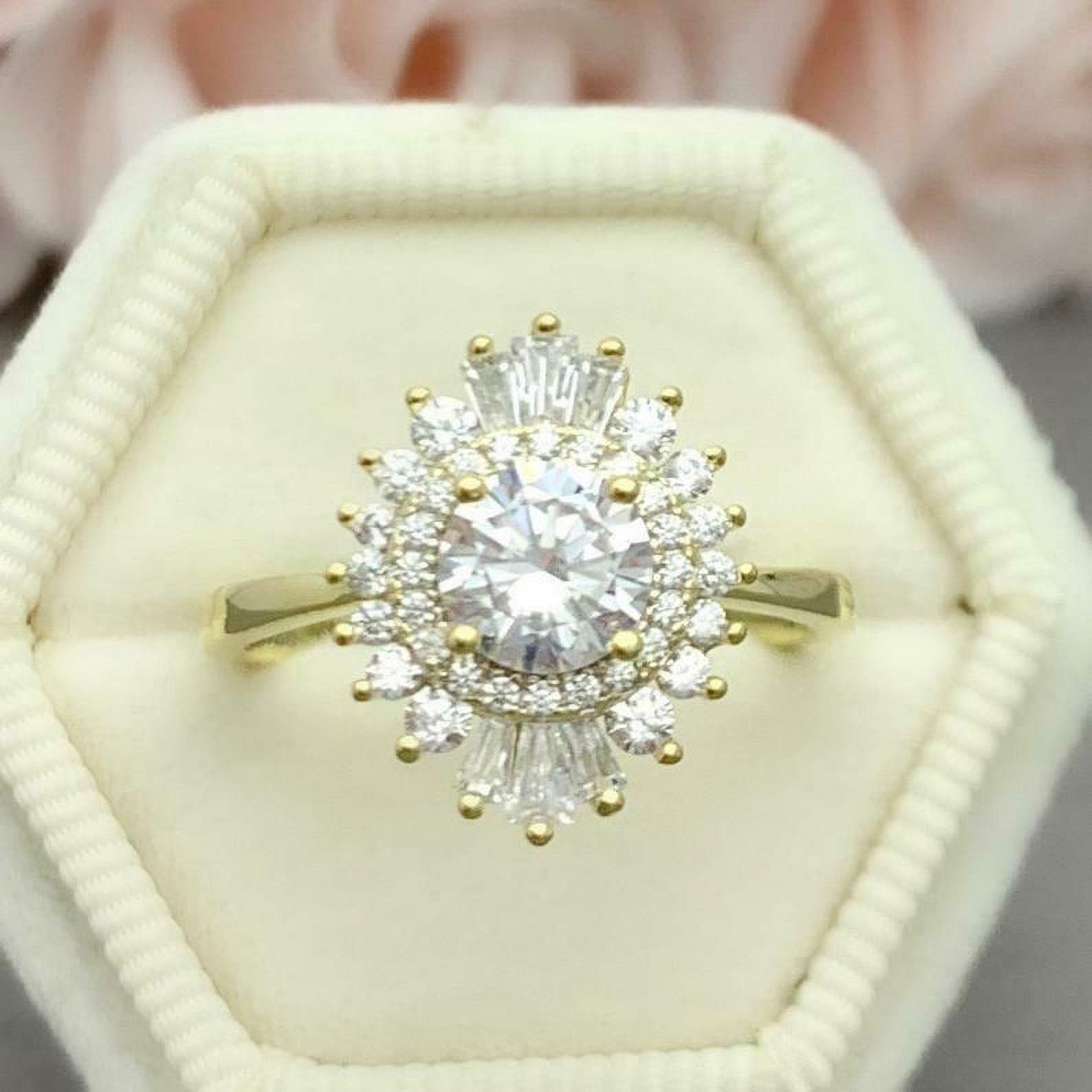 HeartsAndYou 2.1ct Engagement Ring for Women Round Cut Moissanite Ballerina Sunburst 18k Yellow Gold over Silver