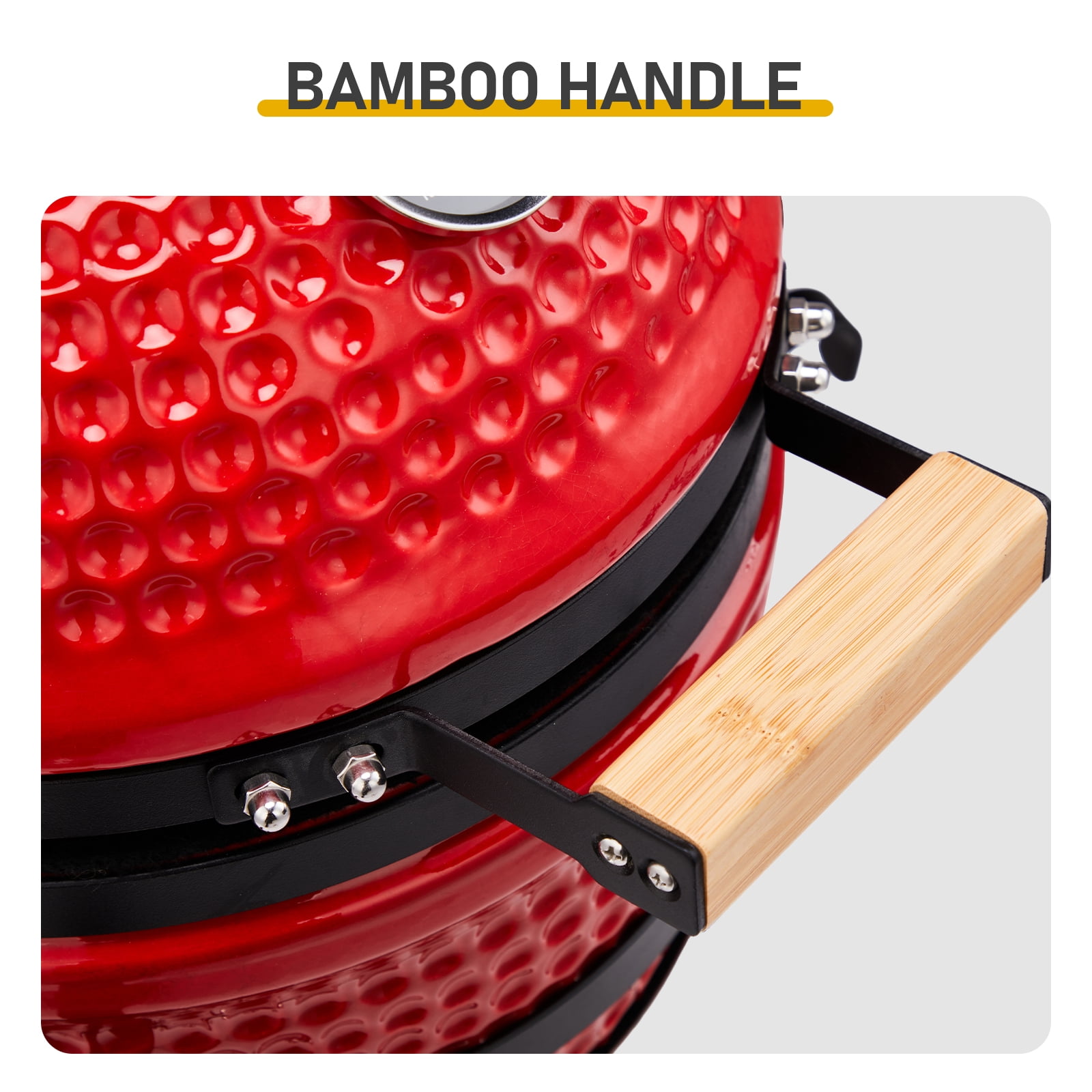 BAYUELSWU 13in Round Ceramic Charcoal Grill, Kamado Grill Charcoal BBQ Grill Portable Cooking for Backyard, Camping, Garden, Patio (Red)