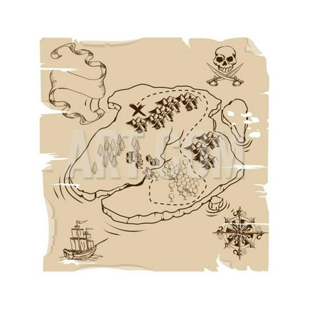 Olive Kids Pirates Treasure Map - Ye Olde Pirate Treasure Map Print Wall Art By Krisdog