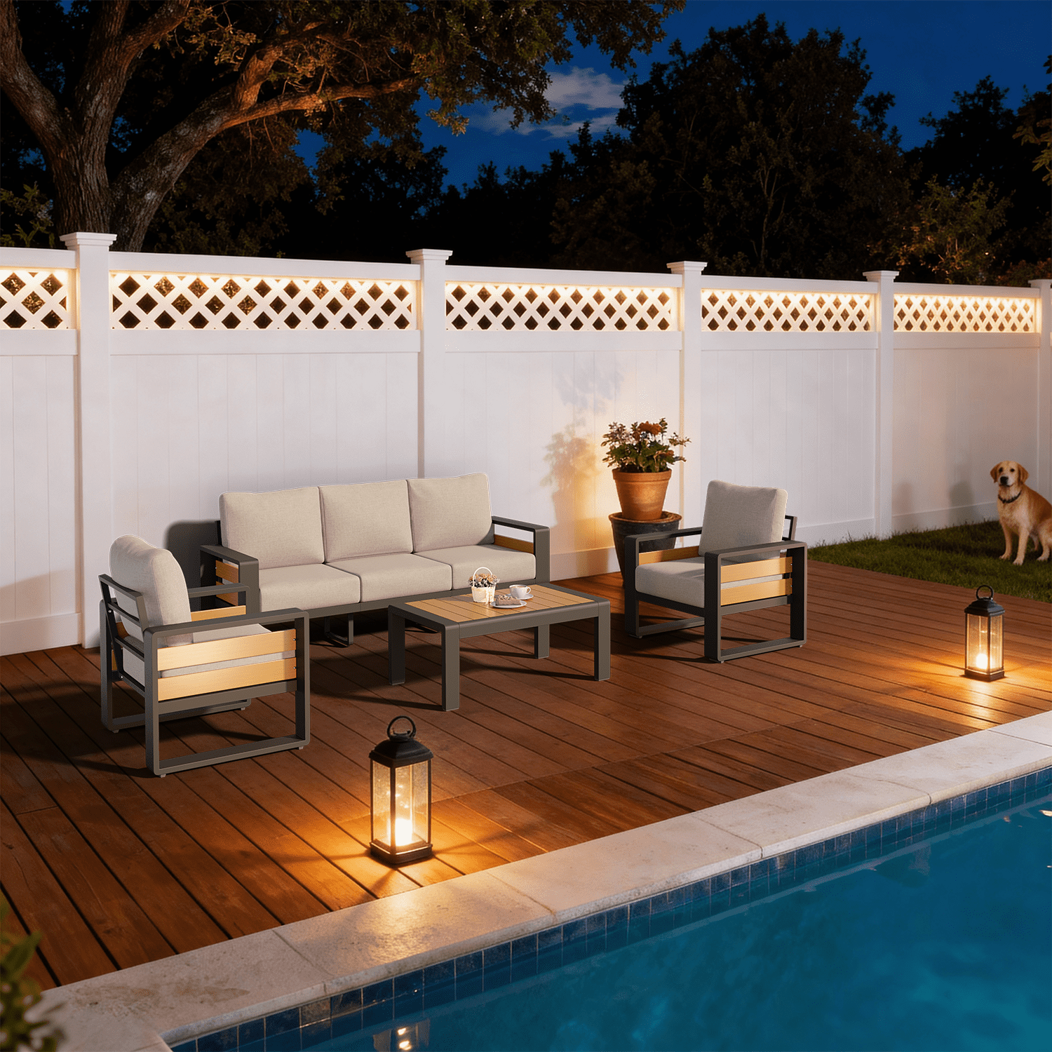 Clouddwell 5-Seats Aluminum Patio Furniture Set, Outdoor Metal Sofa Conversation Set with Coffee Table for Pool Garden Porch Backyard, Light Gray