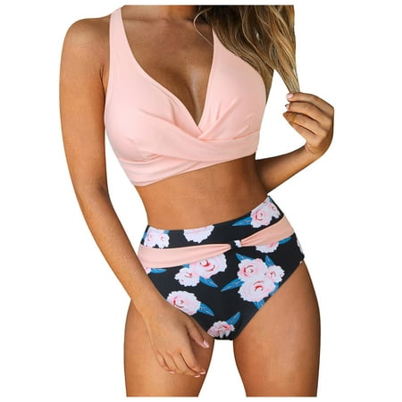 Womens Sexy Triangle High Waisted Thong Bikini Set High Cut Tummy Control Bathing Suits Color Block Two Piece Women Swimsuits 2025