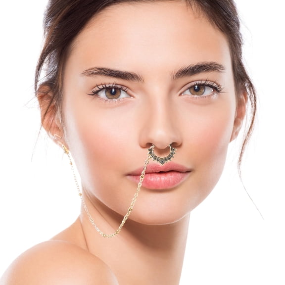 Milisten Nose Rings for Women Metal Golden Faux Septum for Cultural Events 1Pack
