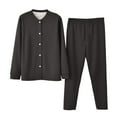 thumbnail image 2 of Thermal Pajama Sets for Men 2 Piece Fleece Lined Long Sleeve Button-Down Jackets and Pants Casual Solid Color Loungewear Homewear Pajamas Outfits Set, 2 of 6