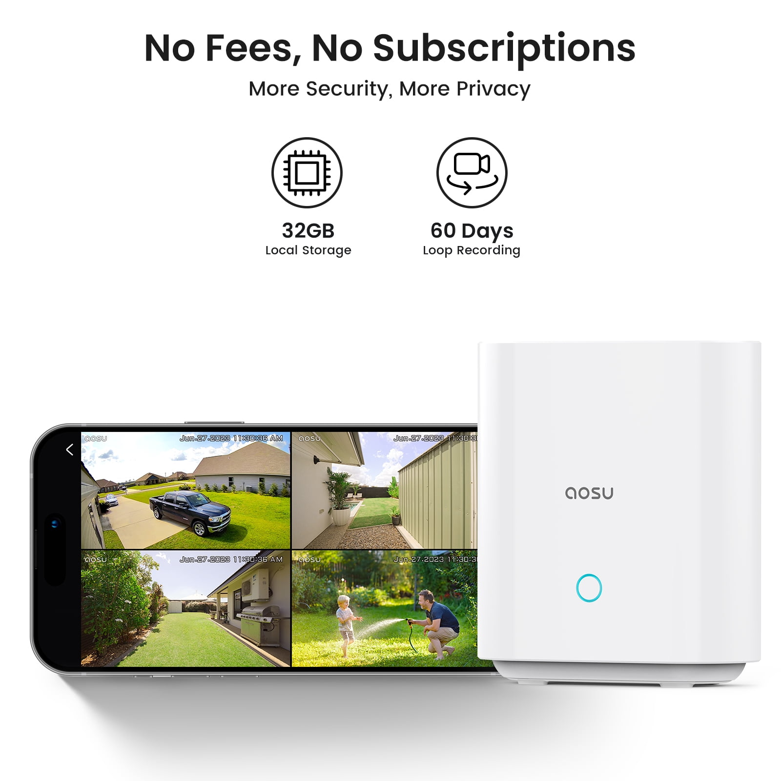 AOSU 2K/3MP Home Security Camera System, Solar Powered 4 Cam-Kit with Spotlight & AOSU Station, 360° View, No Monthly Fee, Auto Tracking, Color Night Vision, Easy Setup, 5GHz & 2.4GHz Wi-Fi