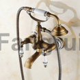 thumbnail image 4 of For Antique Brass Wall Mounted Bathroom Tub Faucet Dual Ceramics Handles Telephone Style Hand Shower, 4 of 5