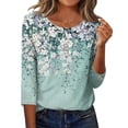 thumbnail image 3 of Jsaierl Womens 3/4 Length Sleeve Tops Summer Button Up Round Neck Shirts Trendy Graphic Petite Blouses Soft Elegant Tunic Top S-2XL, 3 of 8