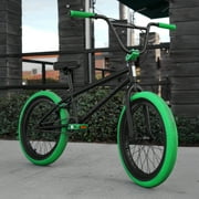 Elite BMX Bicycle 20” Freestyle Bike - Stealth Black Green Ideal for Ages 7 to 18 Years