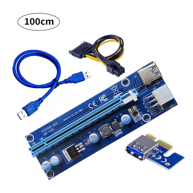 kurtrusly PCI-E Extender Card Mining Computer PCI-E 1x TO 16x Adapter with 6-pin & USB Interface with 1m USB Cable Blue 1M 1Set