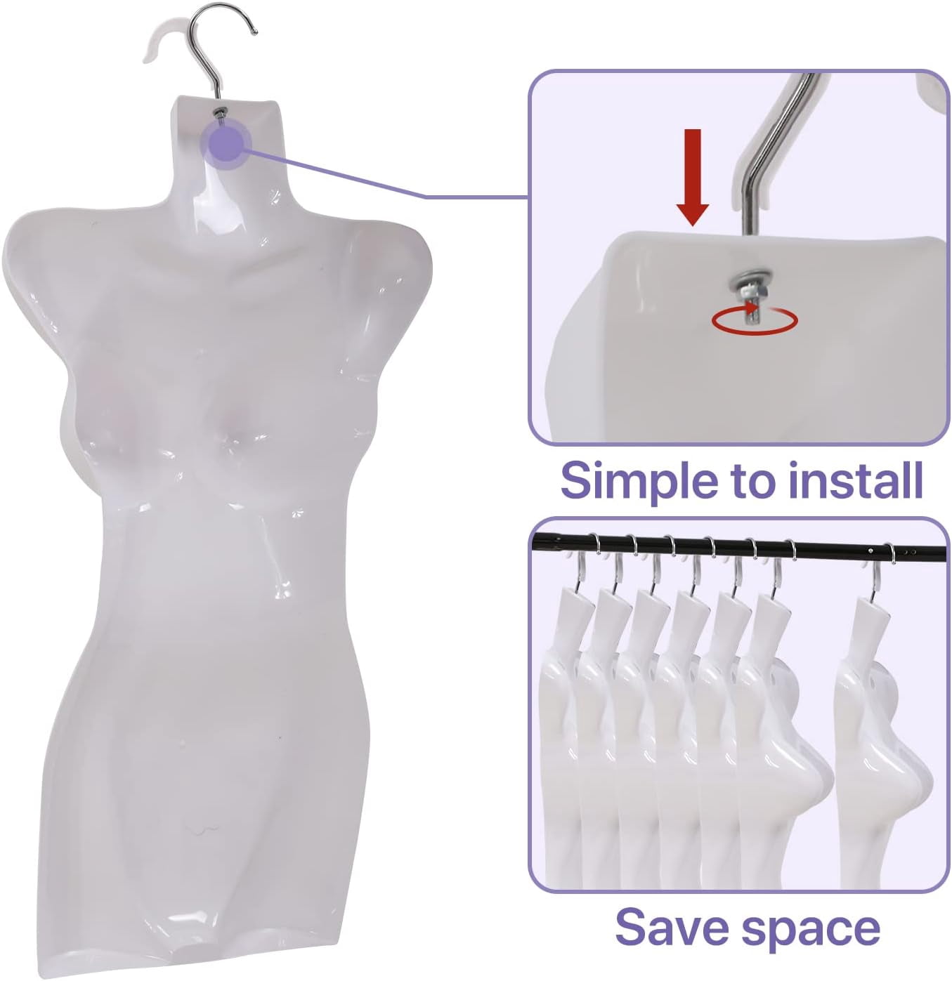 Dkelincs 4PCS Female Mannequin Torso 27"H Clothing Form Sewing Manikin Dress Model Display with Metal Hook, White