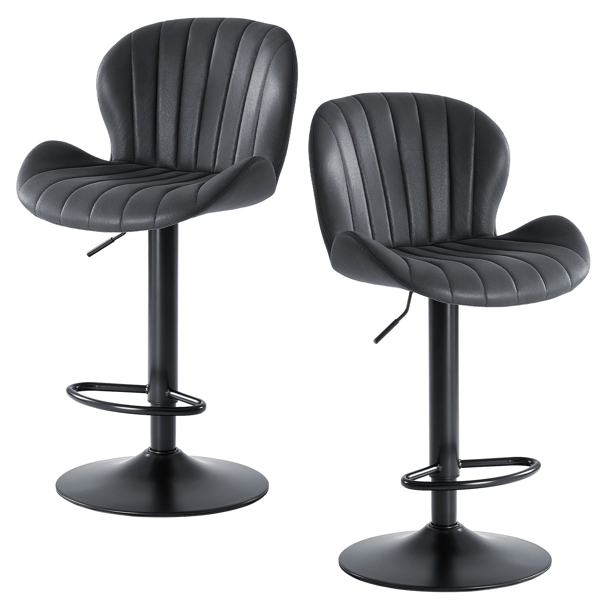 Modern Bar Stools Set of 2, Adjustable Swivel Faux Leather