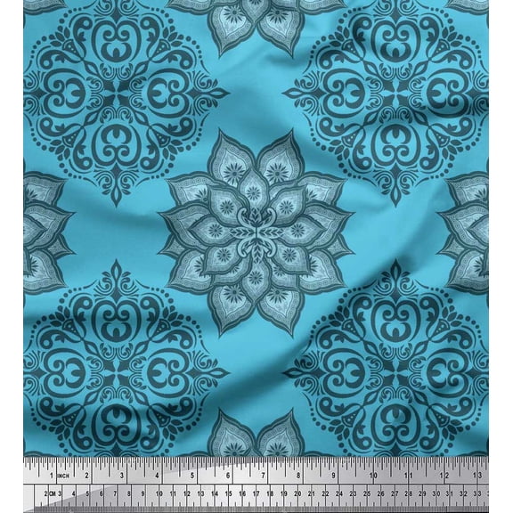 Soimoi Cotton Duck Fabric Floral Mandala Print Fabric by Yard 42 Inch Wide