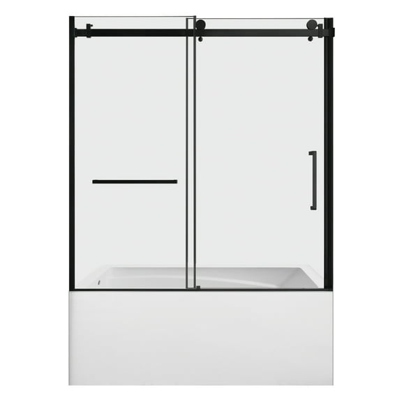 Kingston Brass KVTAM6032L22D0 60-Inch Acrylic Rectangular 3-Wall Anti-Skid Alcove Tub Combo with Tub Door (Left Hand Drain) in White/Matte Black