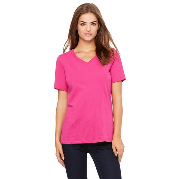 The Bella Canvas Ladies Relaxed Jersey Short Sleeve V-Neck T-Shirt - BERRY - L