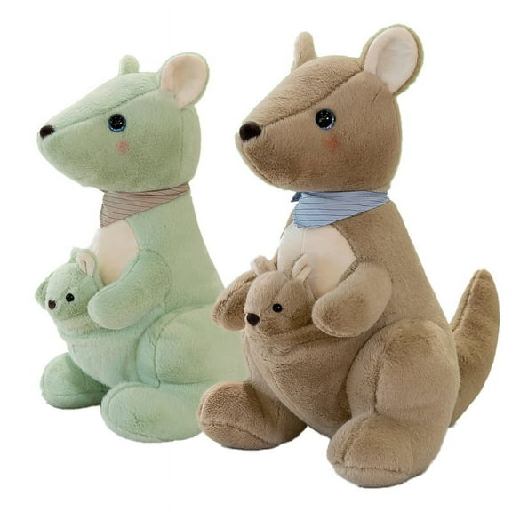 2Pcs Mother and Child Kangaroo Stuffed Animals Cute Toys Birthday Gifts for Kids 10 Inch,White&Green