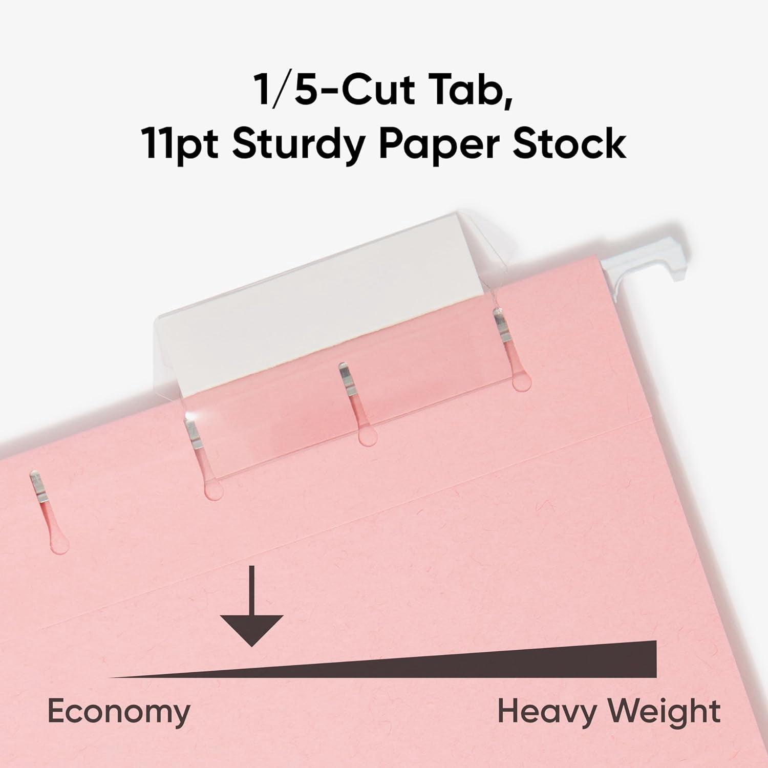 Standard Hanging File Folders, 25 Count, Pink, 1/5-Cut Adjustable Tabs, Letter Size (64066)