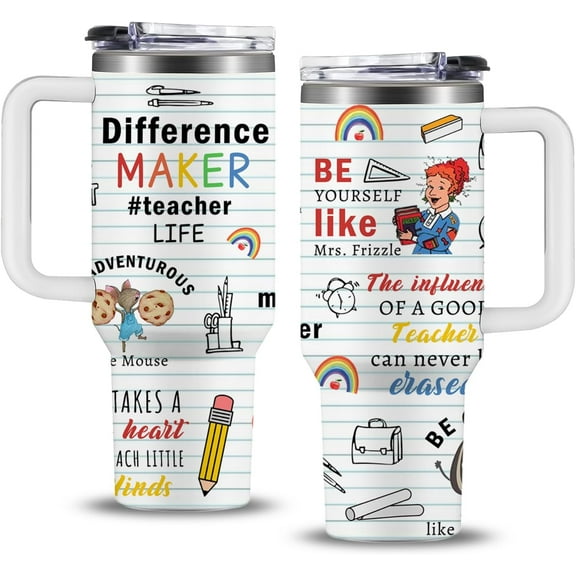 Teacher Gifts for Women, 40oz Teacher Tumbler with Handle, Teacher Appreciation Week Gifts, Best Teachers Gifts Ideas for Birthday Christmas Graduation Back to School Teacher Nutrition Facts Cup