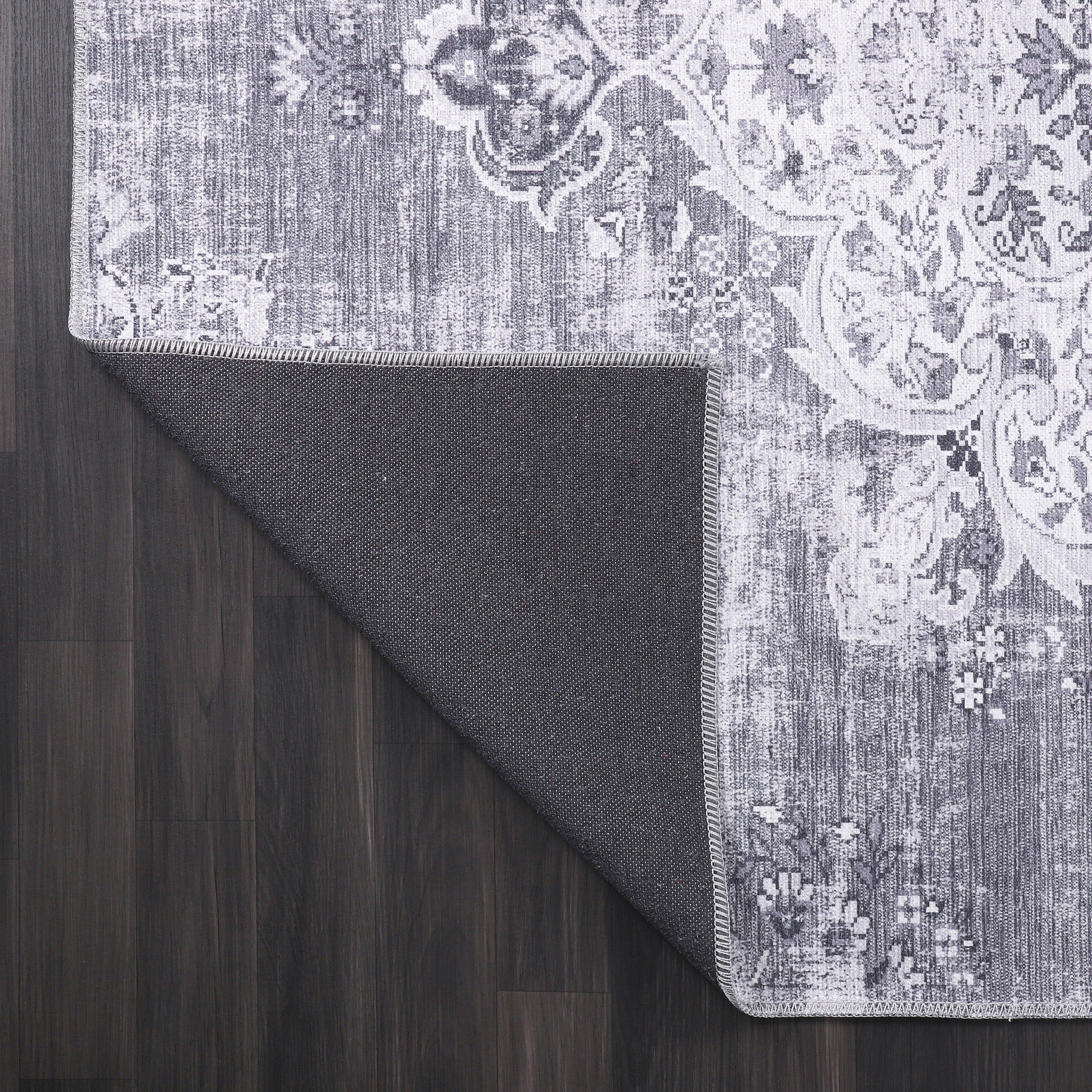 CAMILSON Machine Washable Rug, Distressed Vintage Area Rugs, Stain and Water Resistant, Traditional Bohemian Indoor Carpet (5x7, Grey)