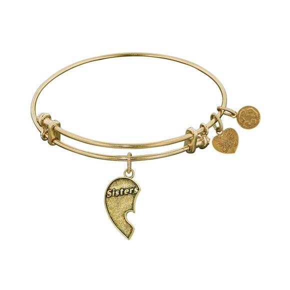 Yellow Stipple Finish Brass Left-Half Heart Sisters Angelica Bangle Bracelet, 7.25"