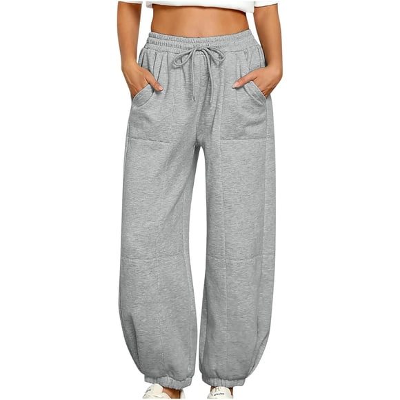 UPPADA Oversized Lounge Set for Women Casual Wide Leg Sweatpants Loose Lantern Pants Capri Joggers with Pockets Gray,S