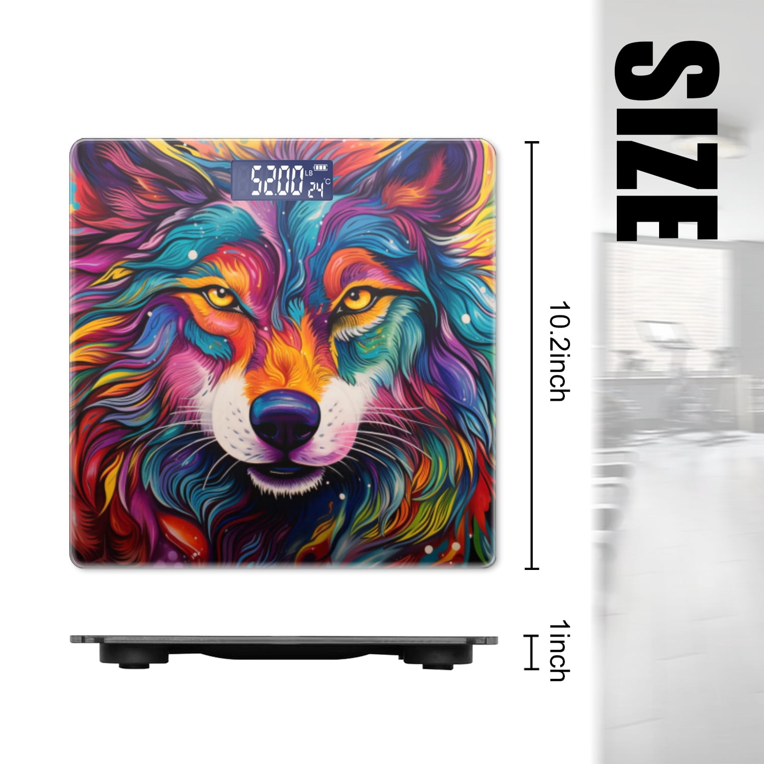 Bathroom Scale, Highly Accurate Digital Body Scale,Precisely Measures Weight up to 400 lbs-Colorful Wolf With Vibrant Fur Exuding Energy