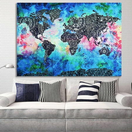 60x52 inch Abstract Art Splatter Painting Home Decor, Watercolor World Map Tapestry Wall (Best Watercolor Paintings Of The World)