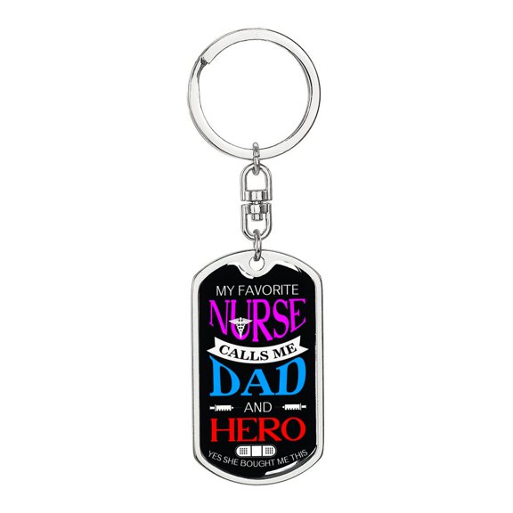 Nurse Dad Stainless Steel or 18k Gold Premium Swivel Dog Tag Keychain