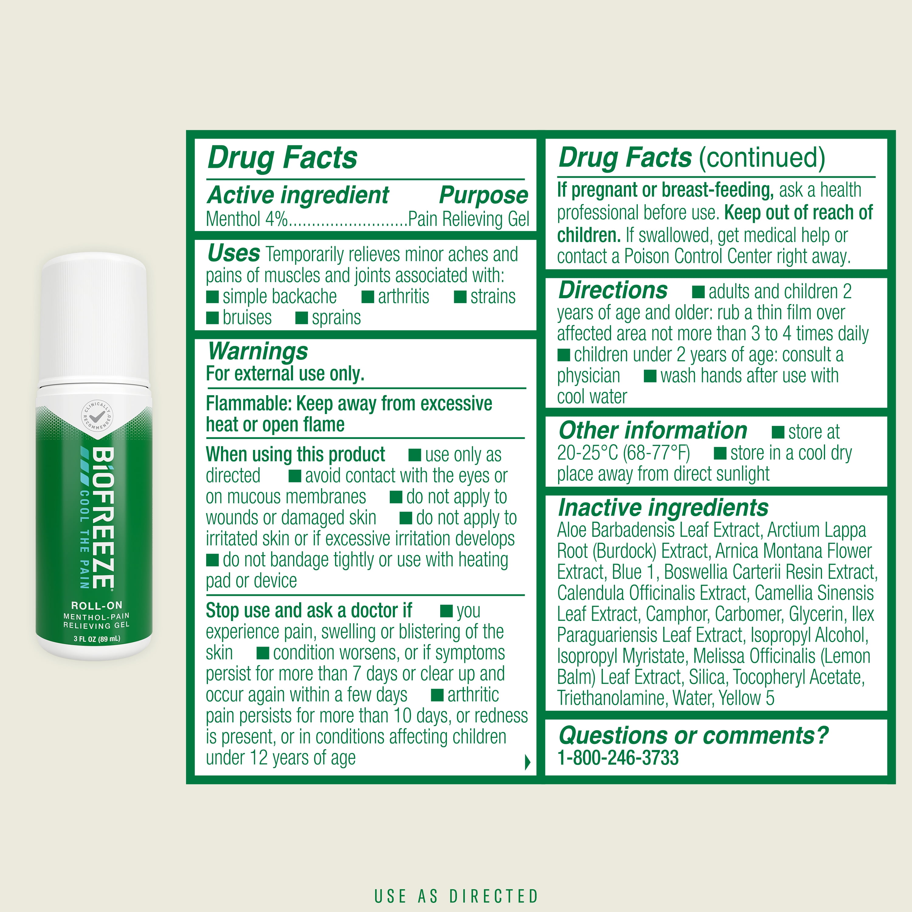 Biofreeze Roll-On Pain-Relieving Gel 3 FL OZ, Green (Pack Of 3) Topical Pain Reliever For Muscles And Joints From Arthritis, Backache, Strains, Bruises, & Sprains (Package May Vary)